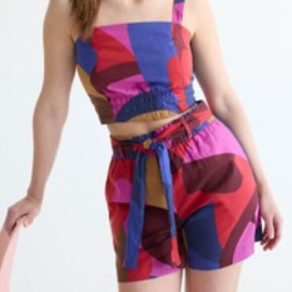 plus size Linen blend print Shorts high waisted  Self-Tie Sash size 2X Reitmans - Picture 6 of 15